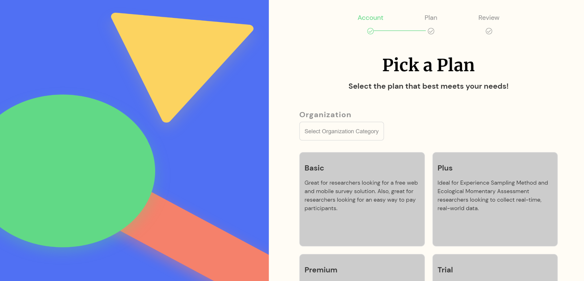 ExpiWell pick a plan page
