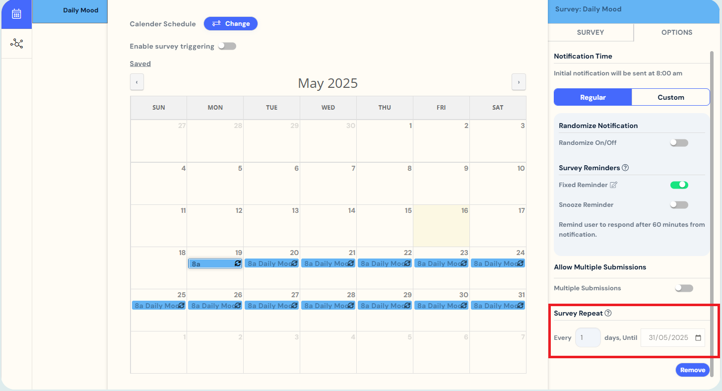 survey repeat (calendar schedule)