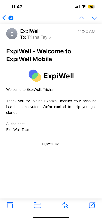 ExpiWell welcome email 