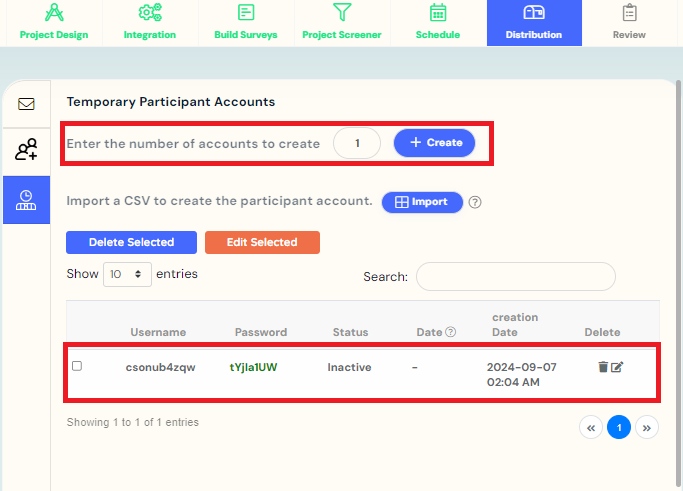 create a system-generated username and password option