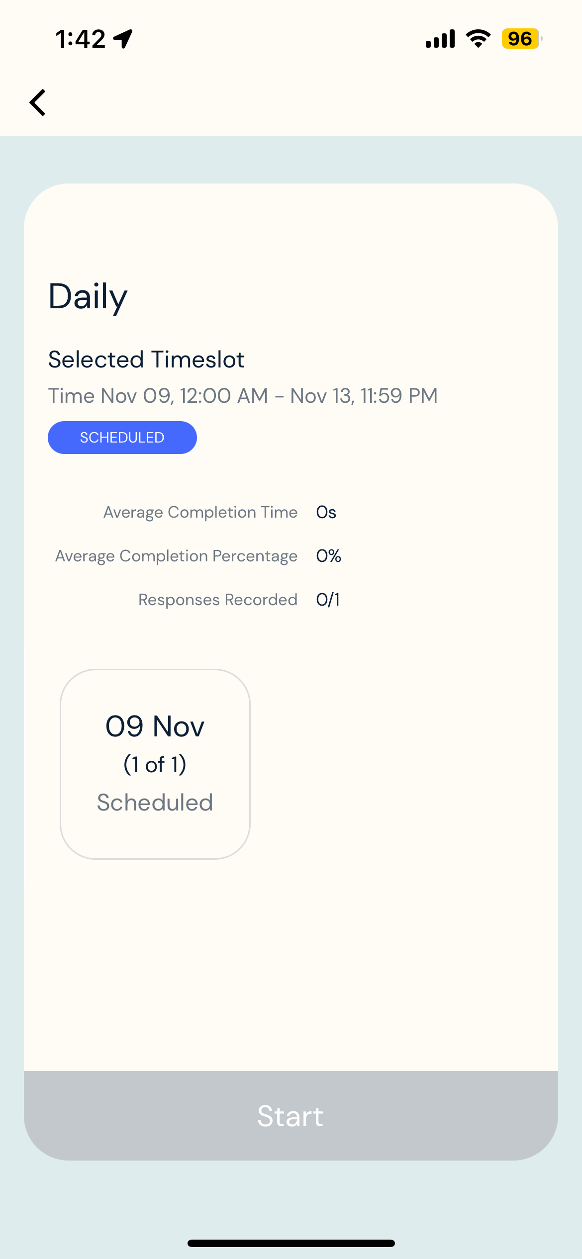 selected timeslot for the survey