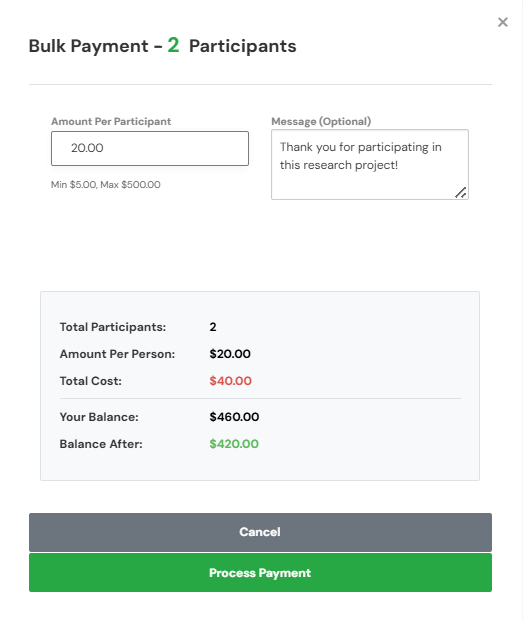 bulk payment modal