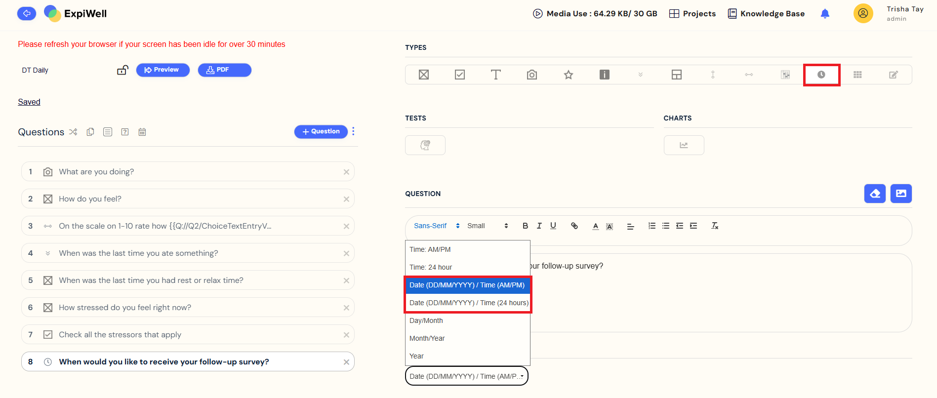 date-time question input