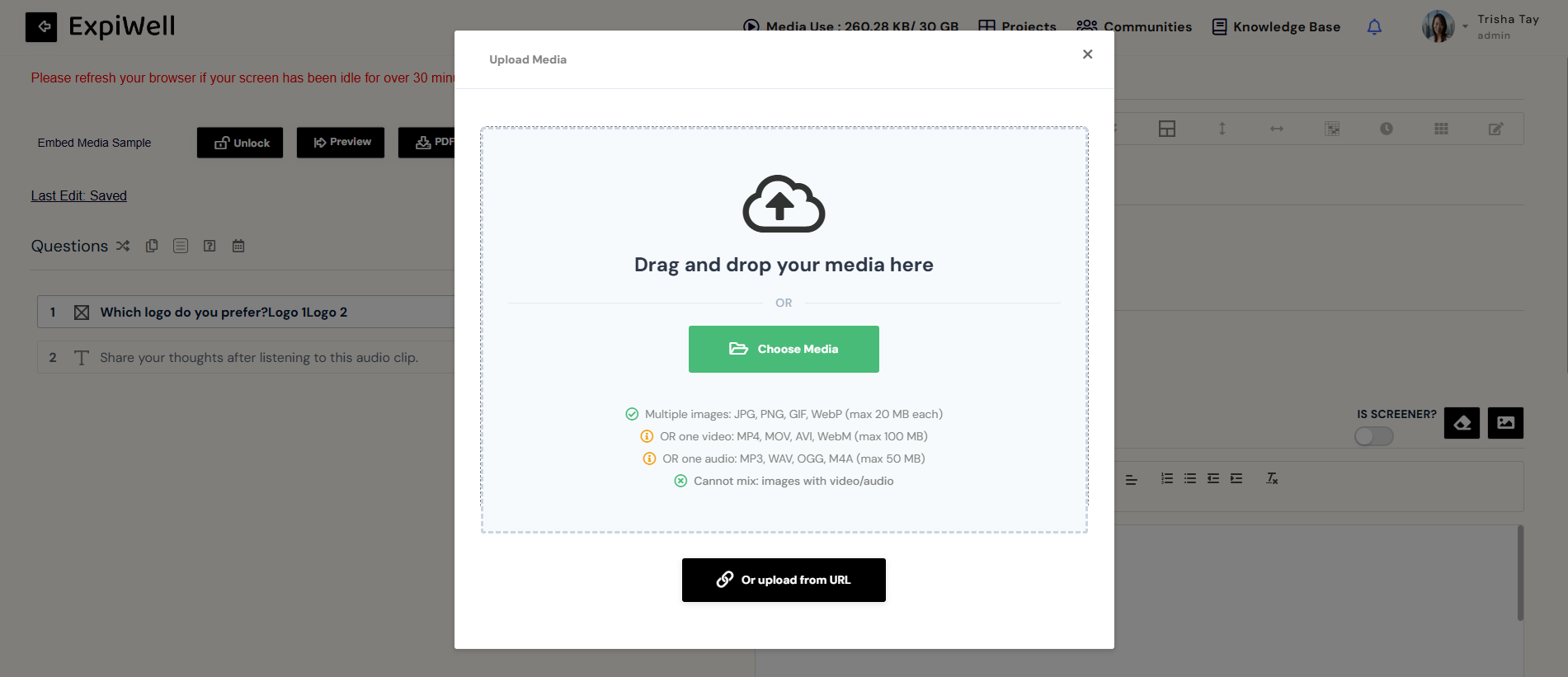 embed media modal