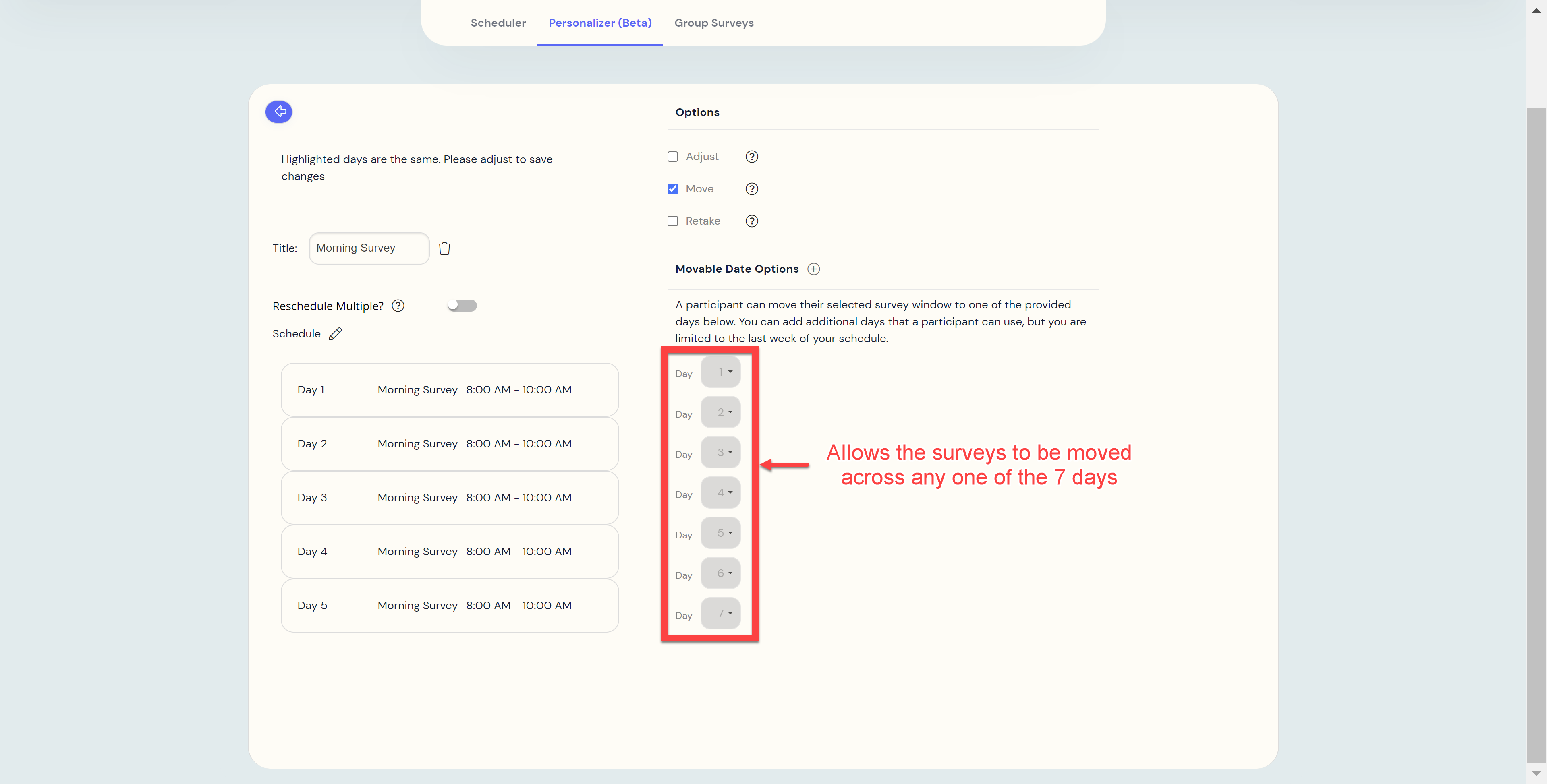 Personalizer Choose Surveys to Move