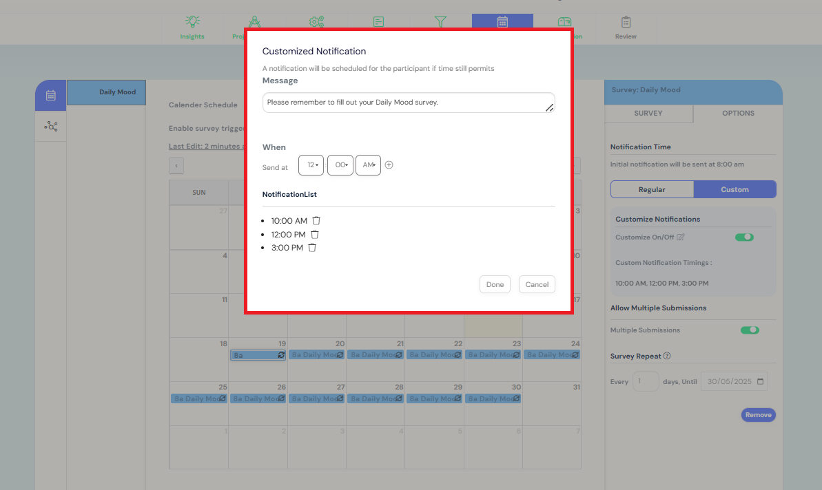 customized notification (calendar schedule)