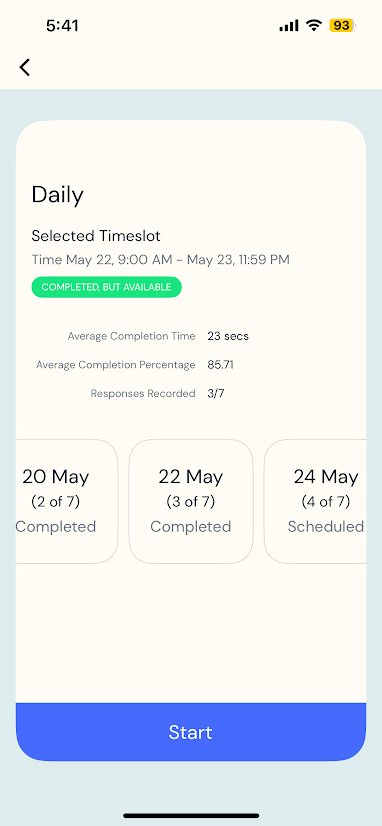 survey start screen