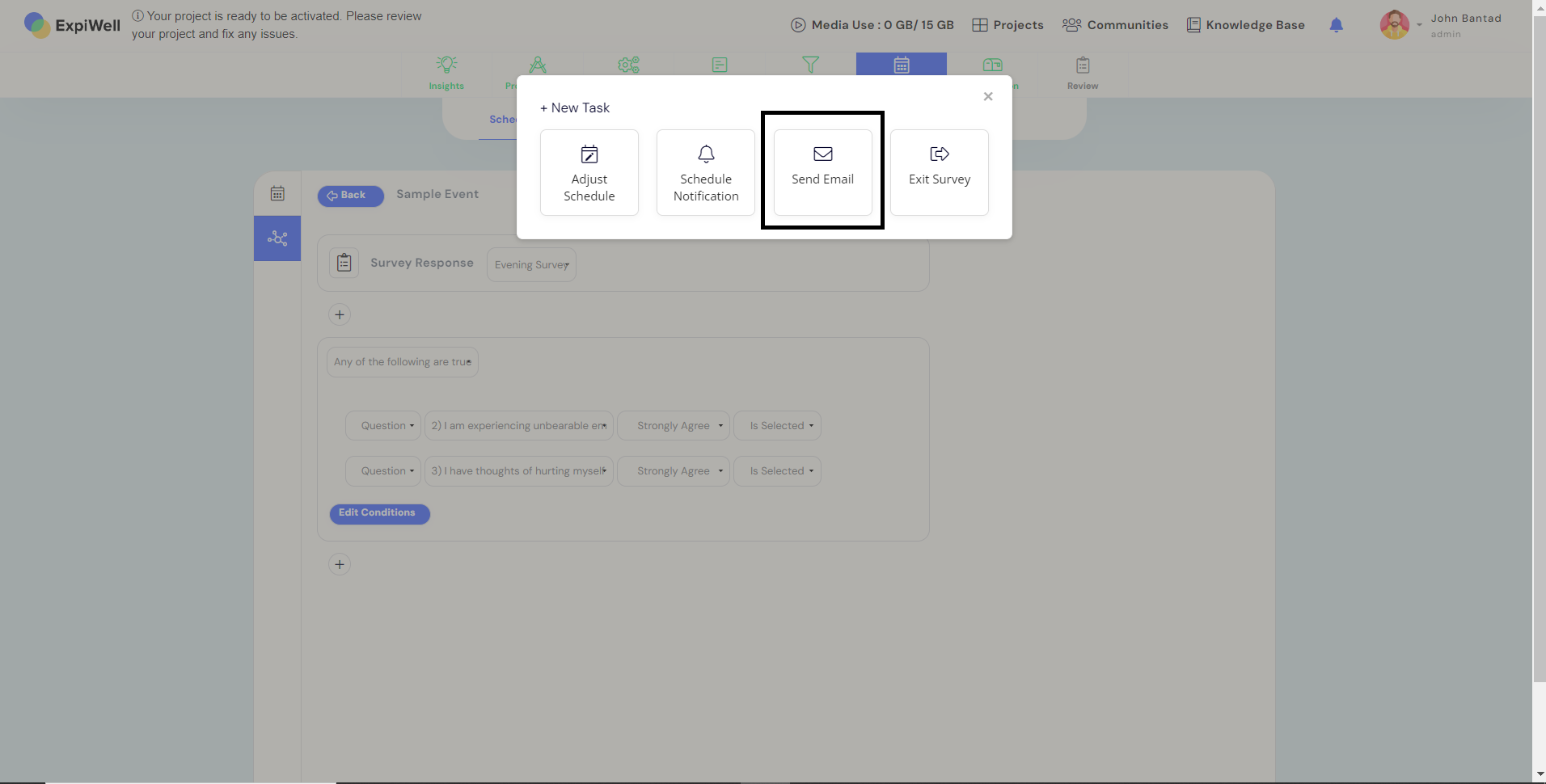 Event trigger - setting up a task