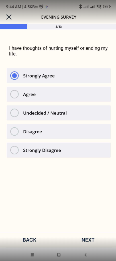Survey mobile app view