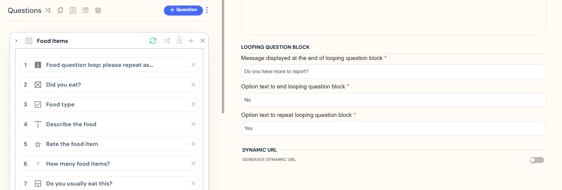 enabling question looping for a question block