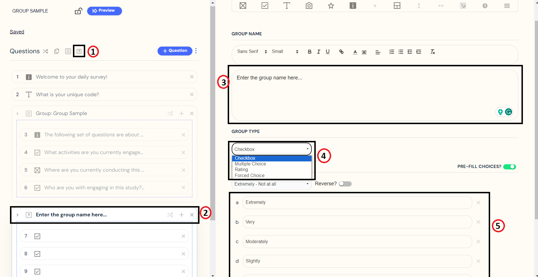 QUESTION GROUP option