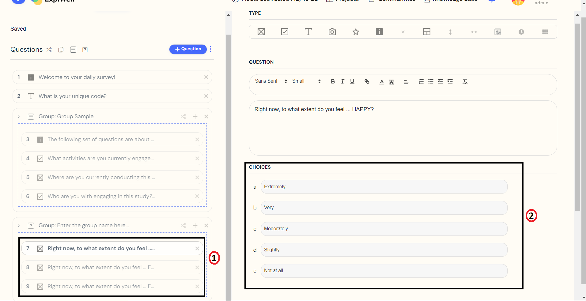 adding questions to the QUESTION GROUP option