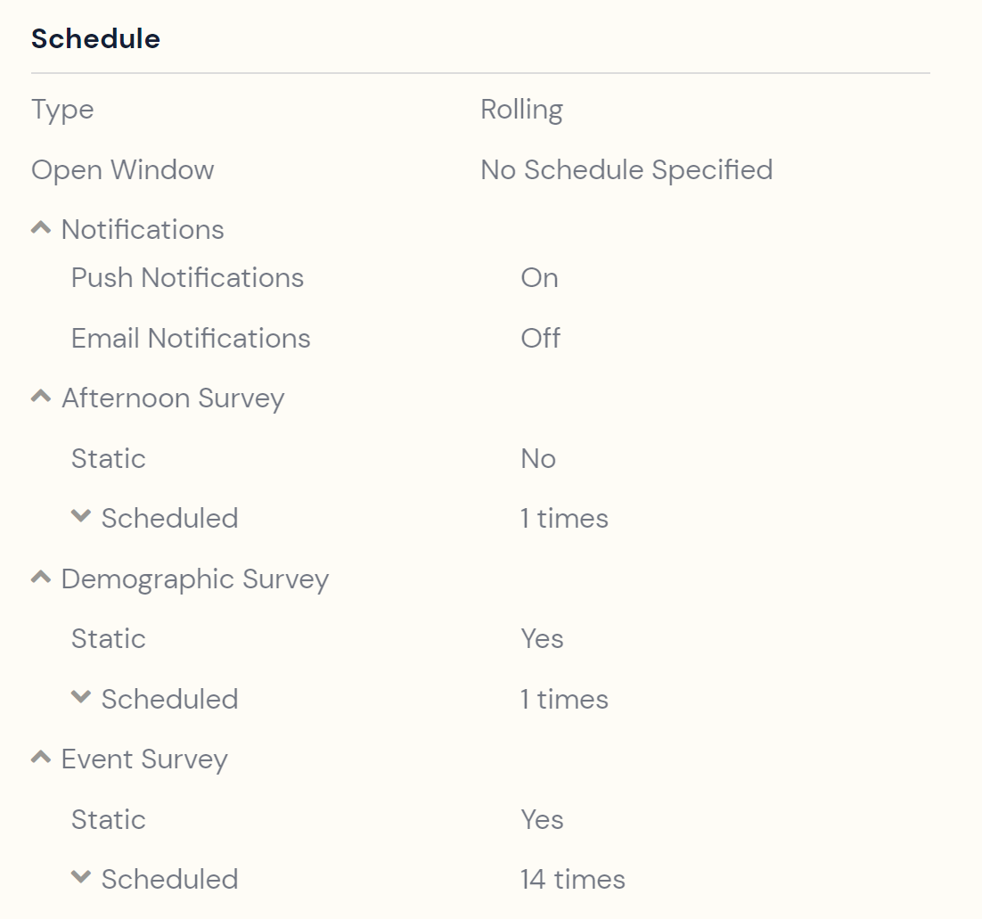 the schedule settings in the ExpiWell app