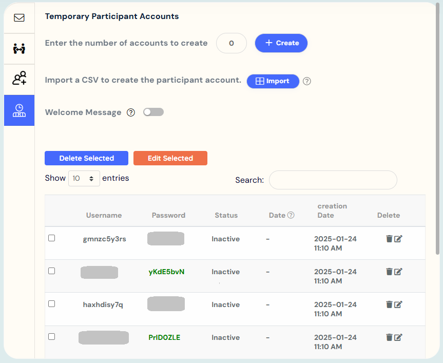 Shows system generated temp account