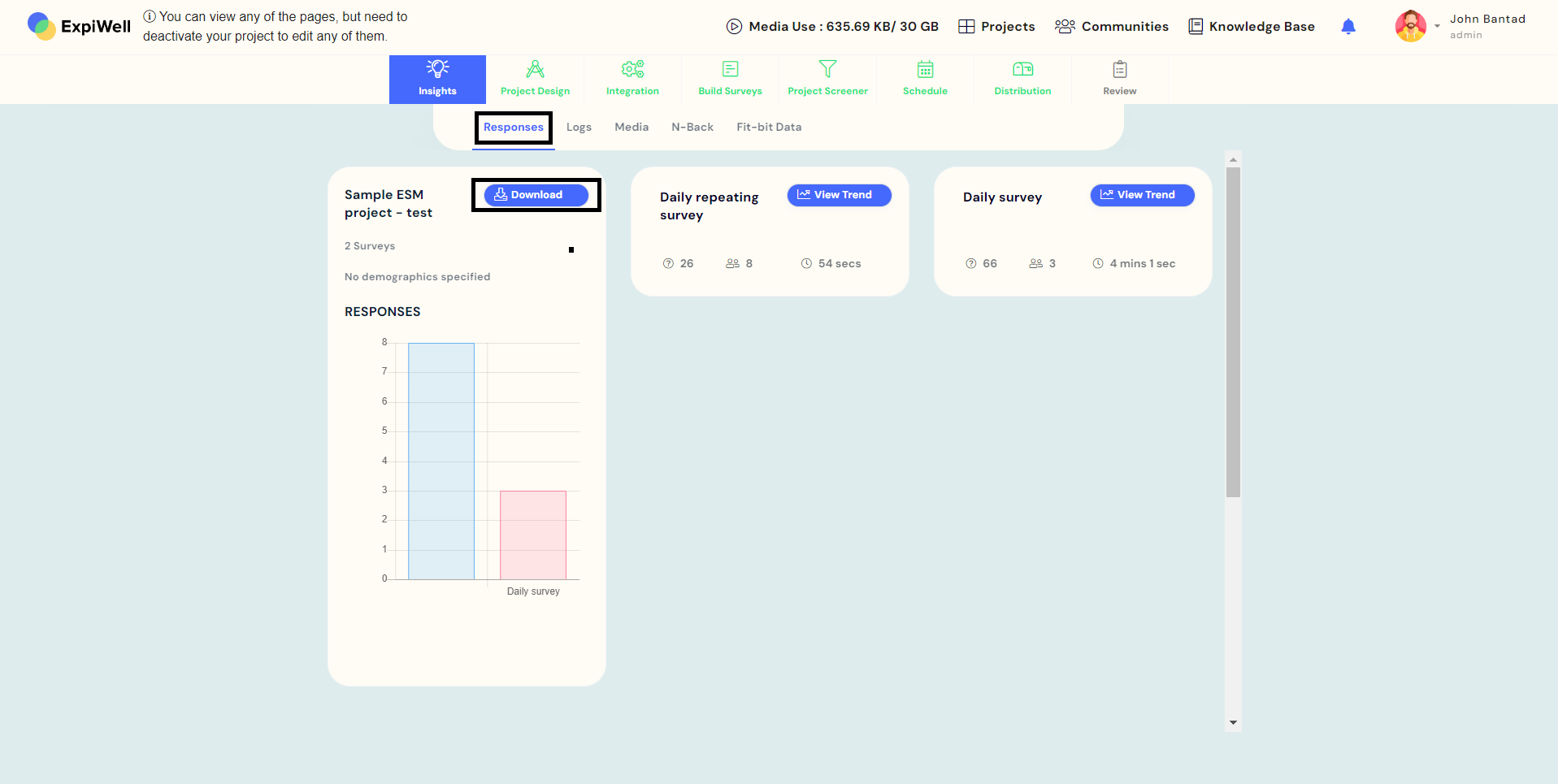 Insights tab - Responses