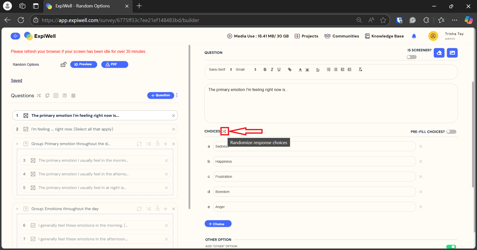 How to randomize response choices