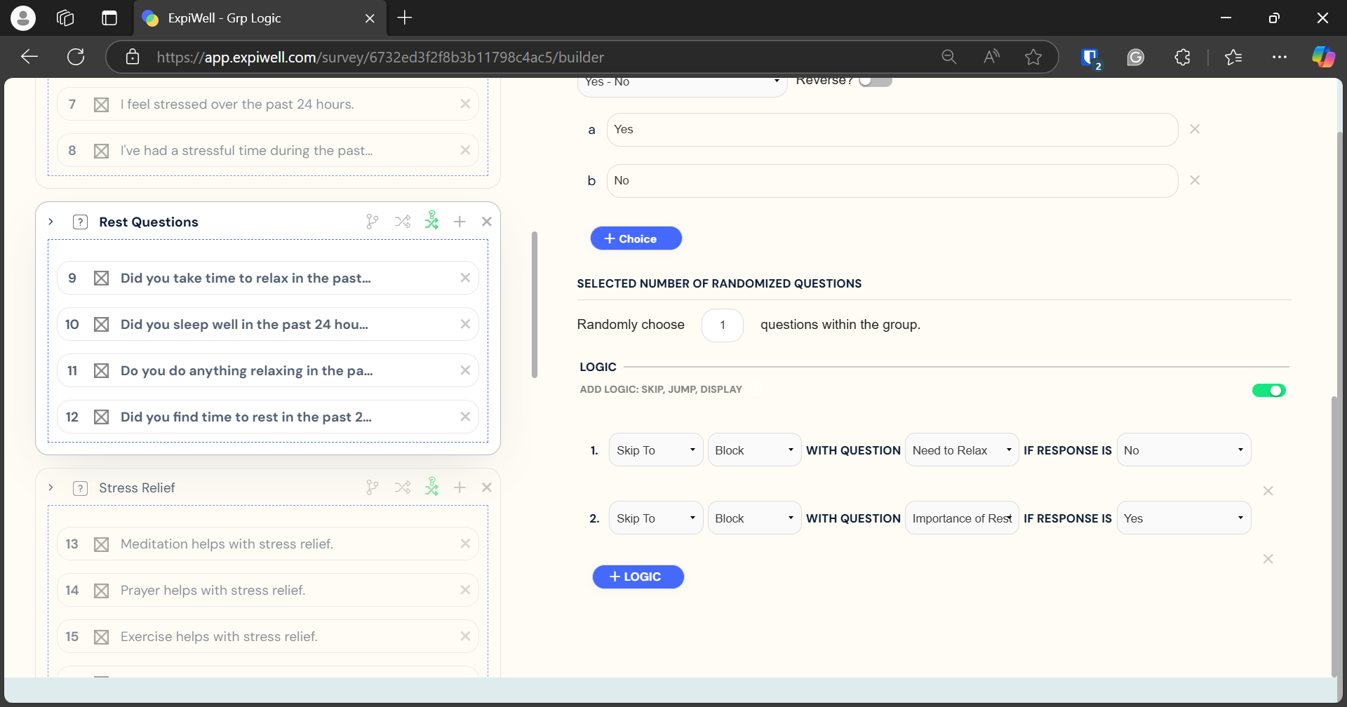 Selecting number of randomized questions