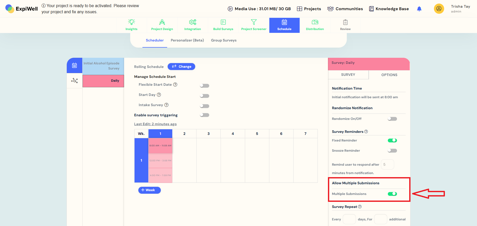 Multiple submissions for scheduled surveys on Rolling Schedule