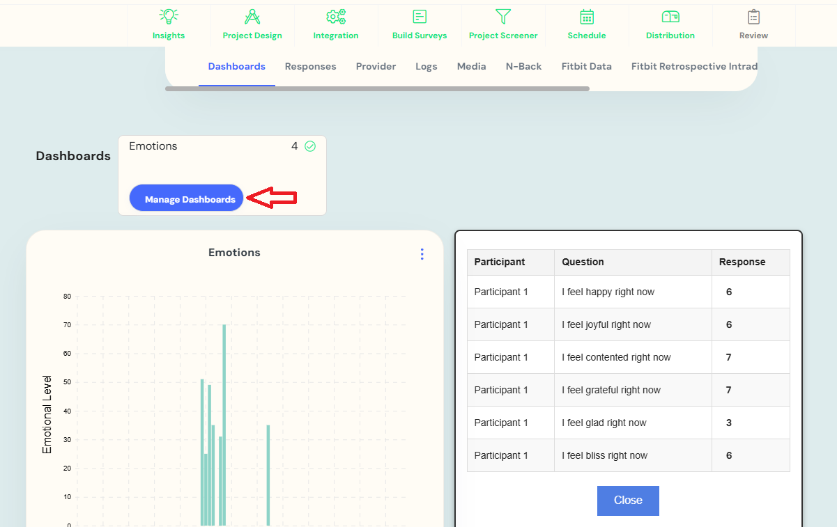manage dashboards button