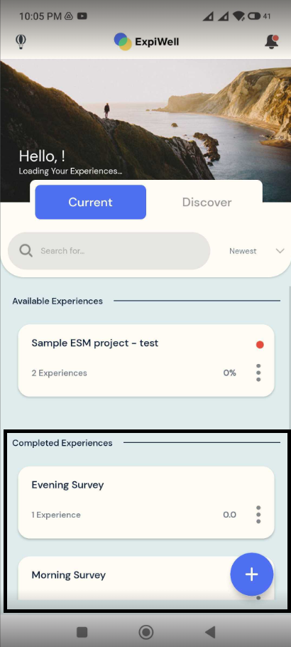a box enclosing the survey  in the Experience Dashboard 