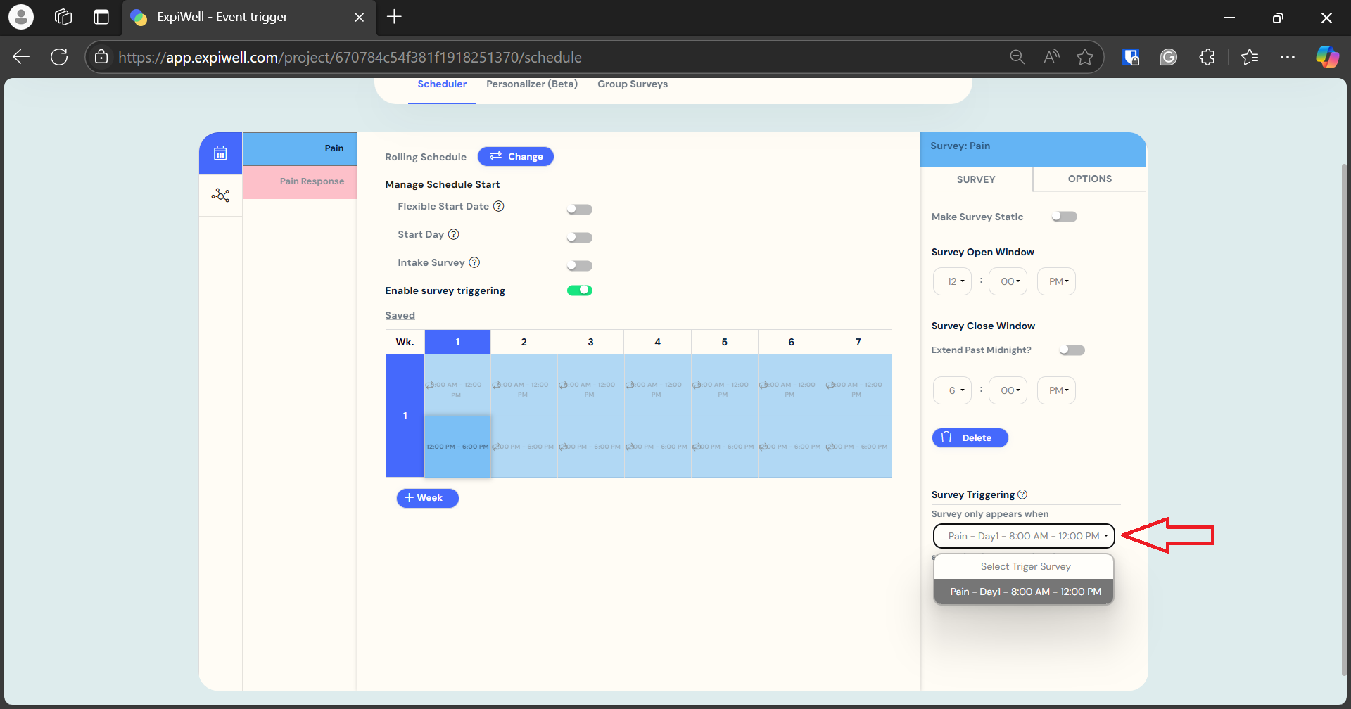 Scheduling Trigger Survey