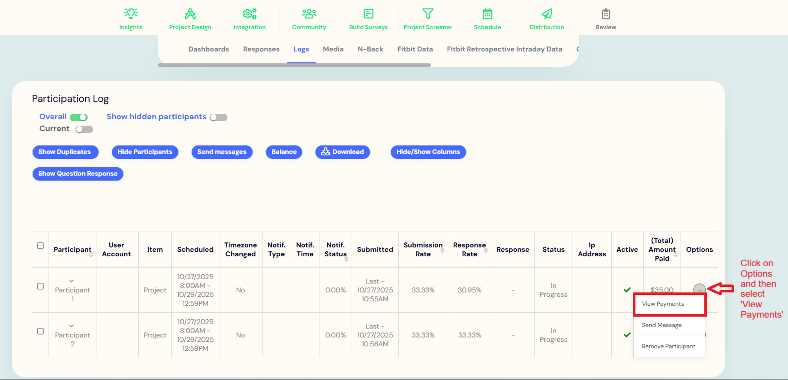 Individual participant payment