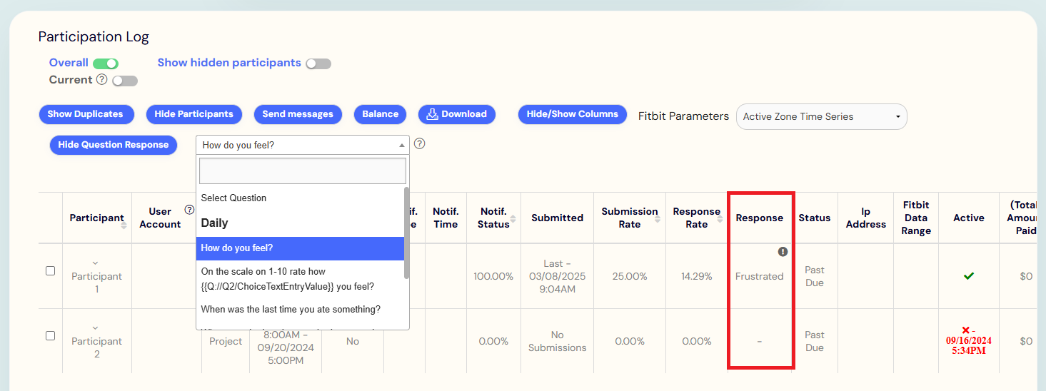 choose the question you want to show from your surveys
