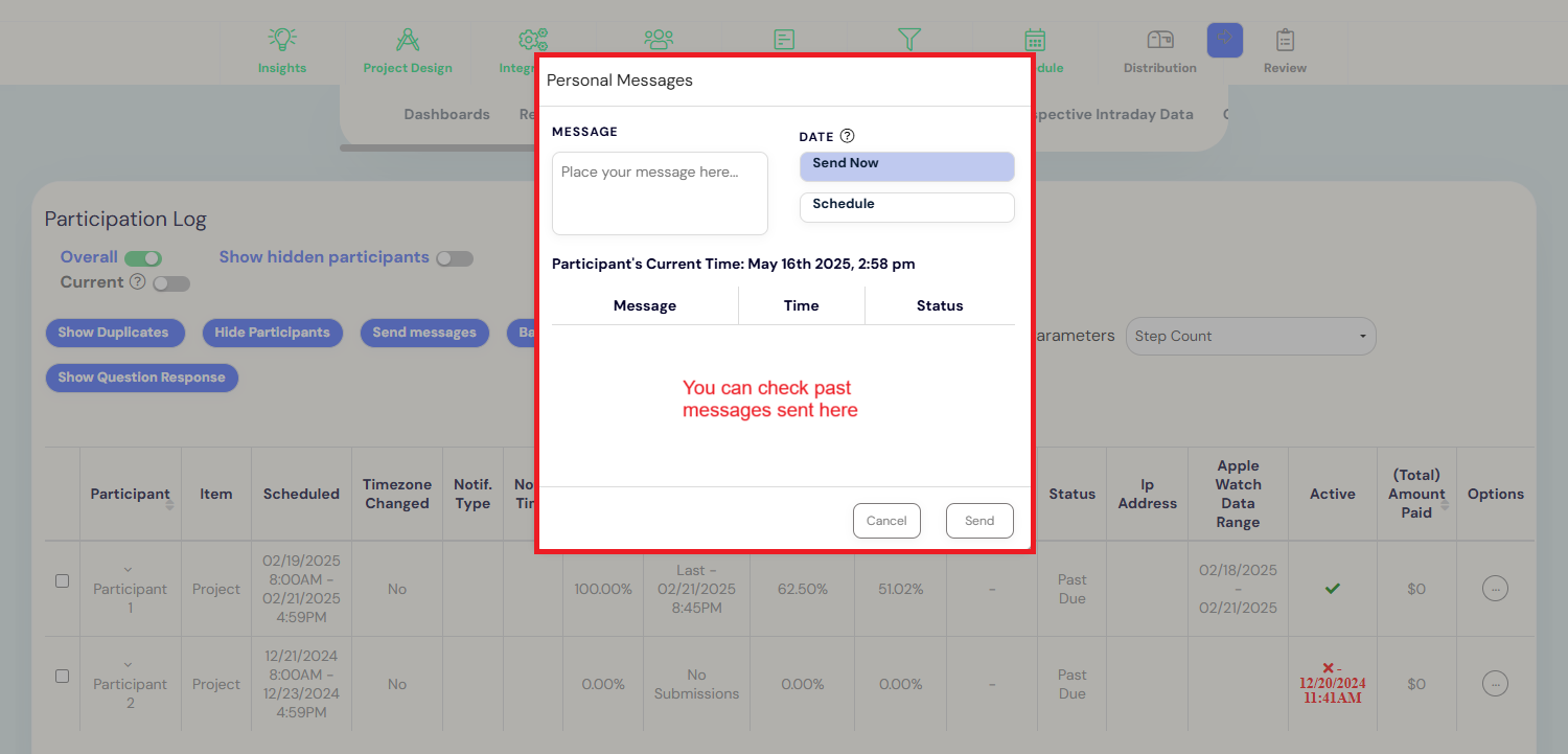 pop-up for individual messages