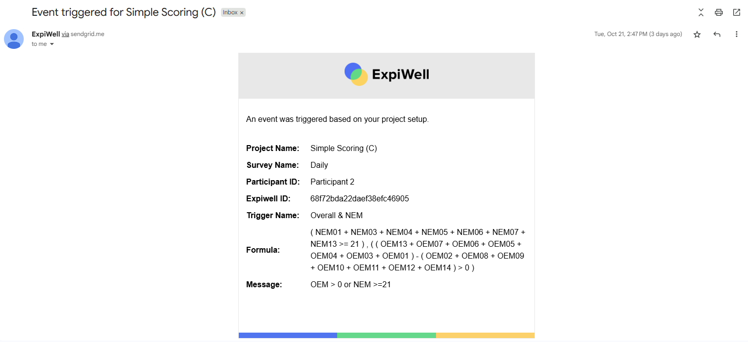 email triggered for formula scoring