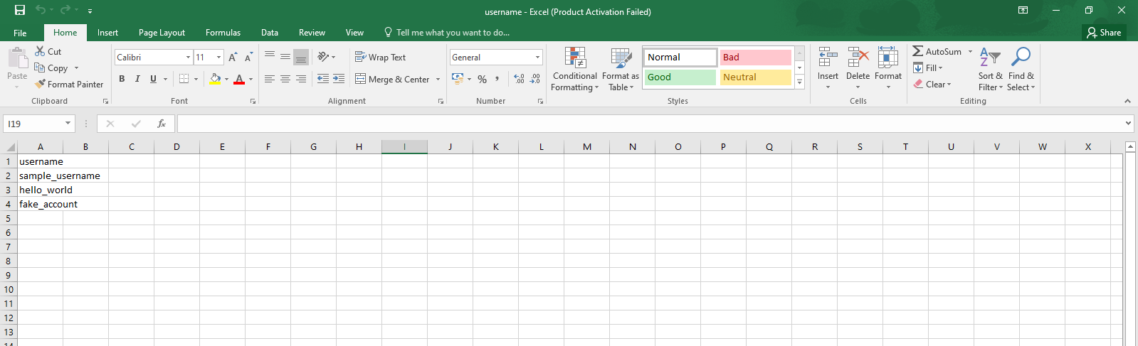 CSV file sample