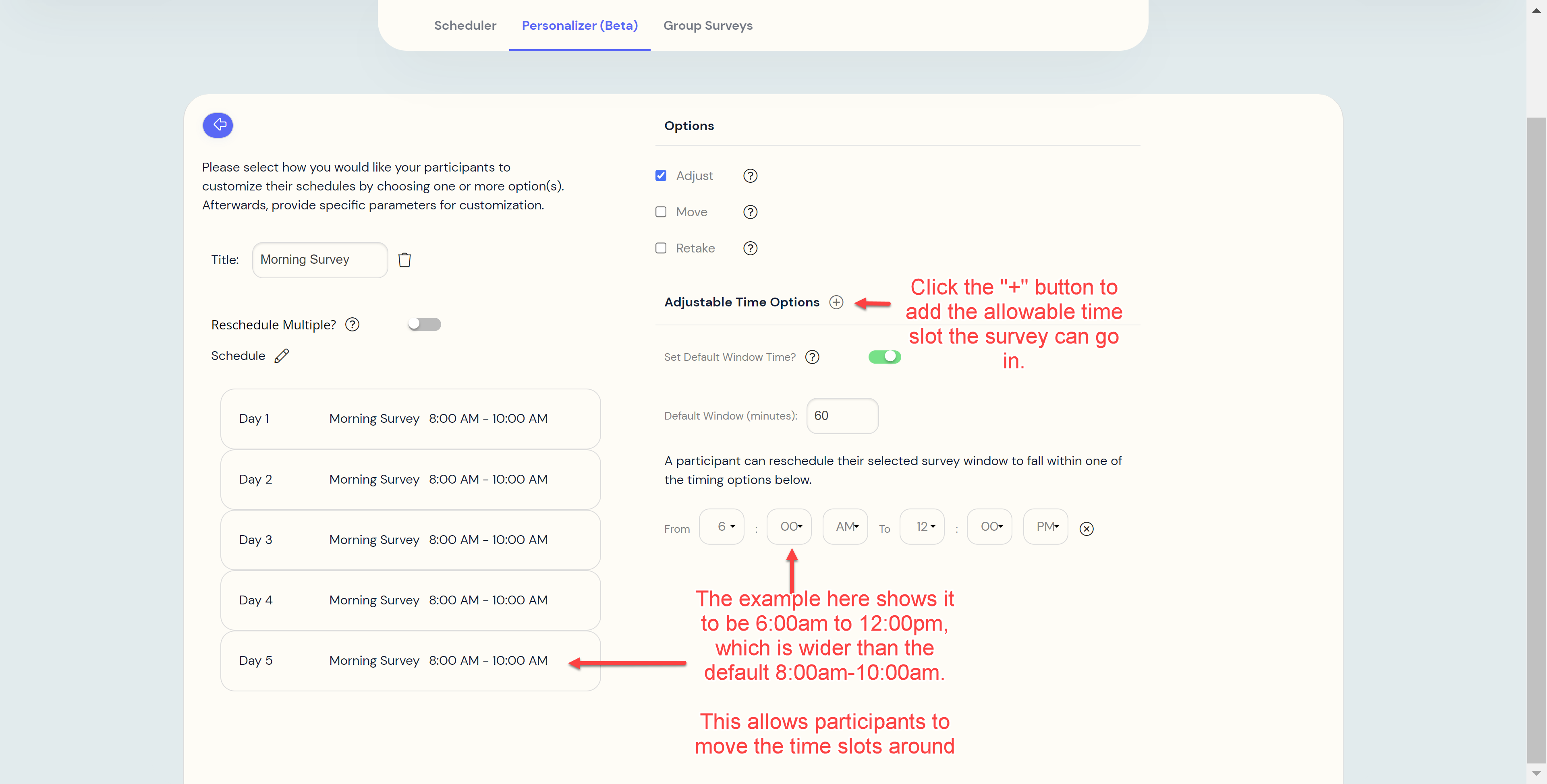 Adjust Survey Time Options