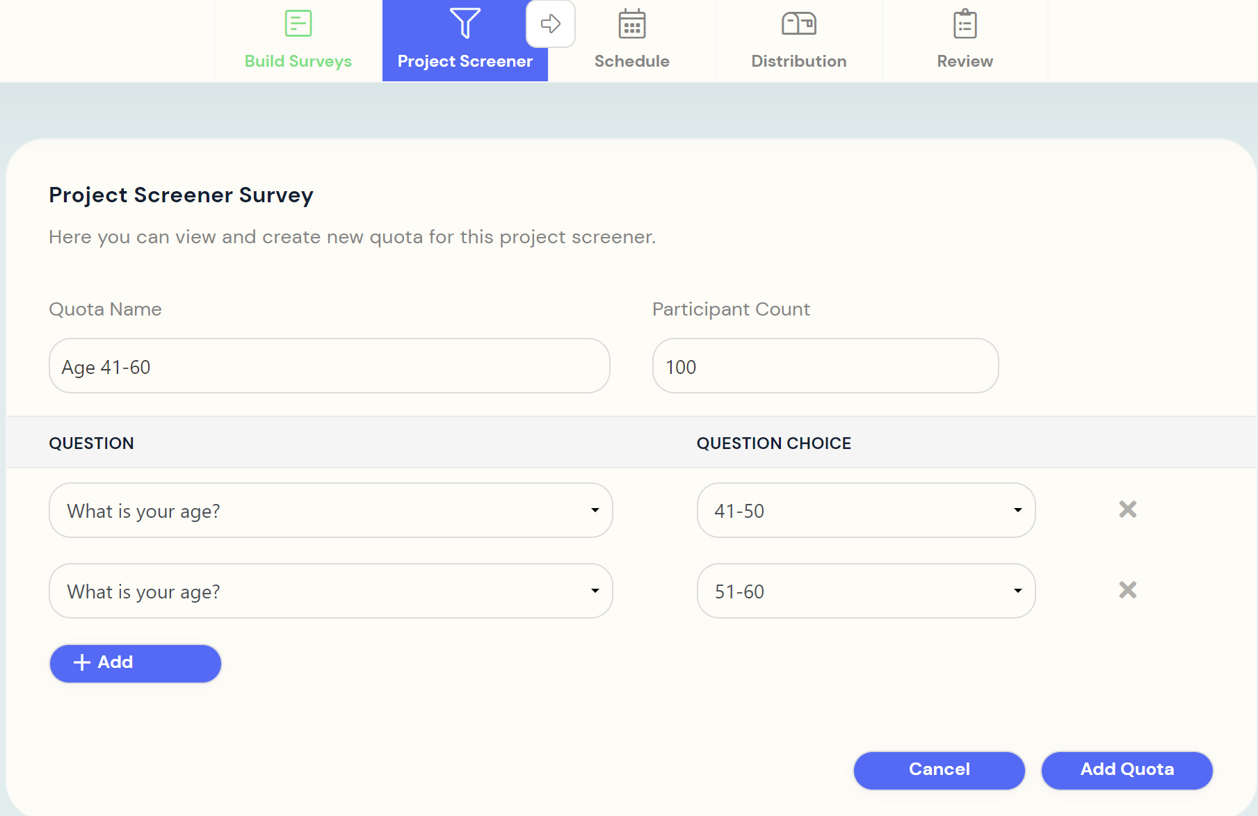 ExpiWell Project Screener Create Quota