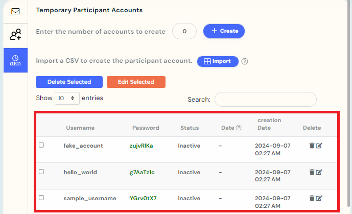 automatically provide a password table