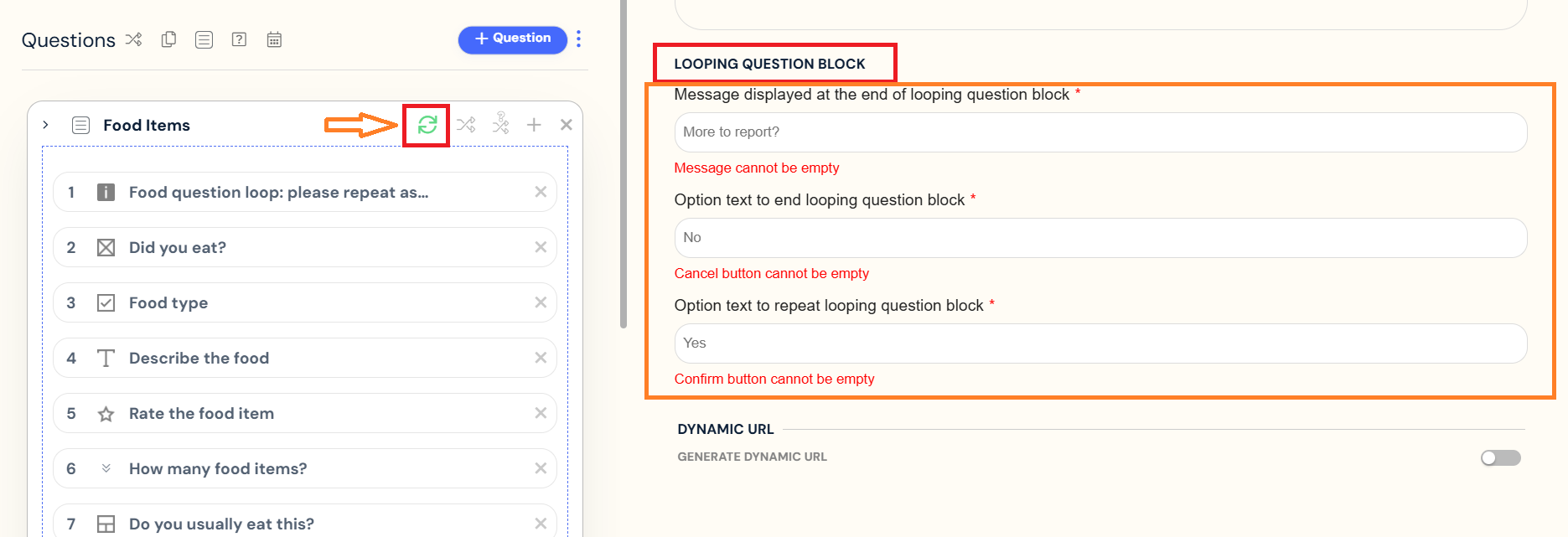 Question looping option