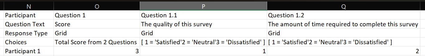 Sample CSV file for Matrix Question using numeric values