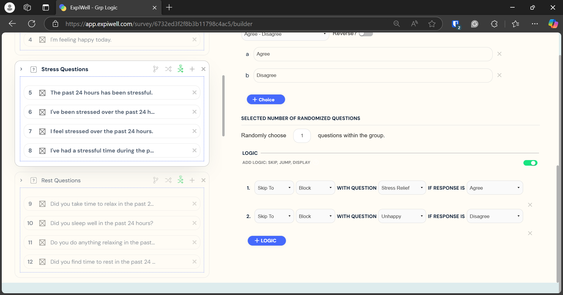 Selecting number of randomized questions