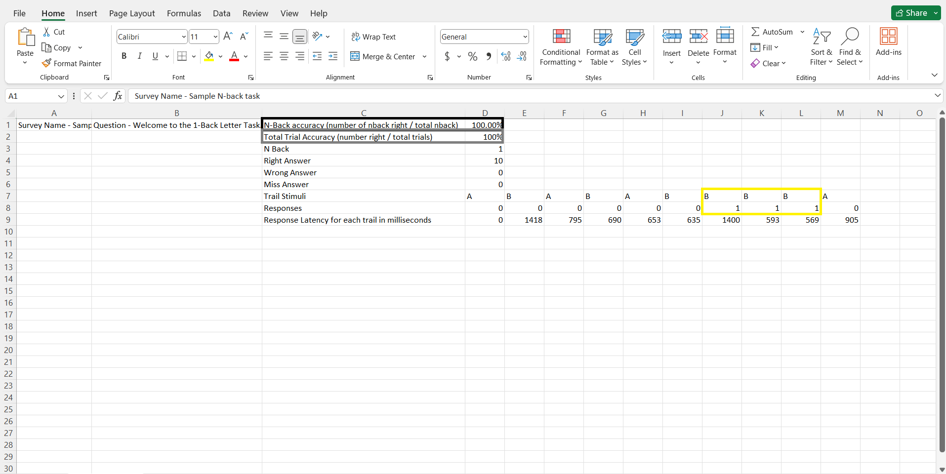 N-back cognitive task result 