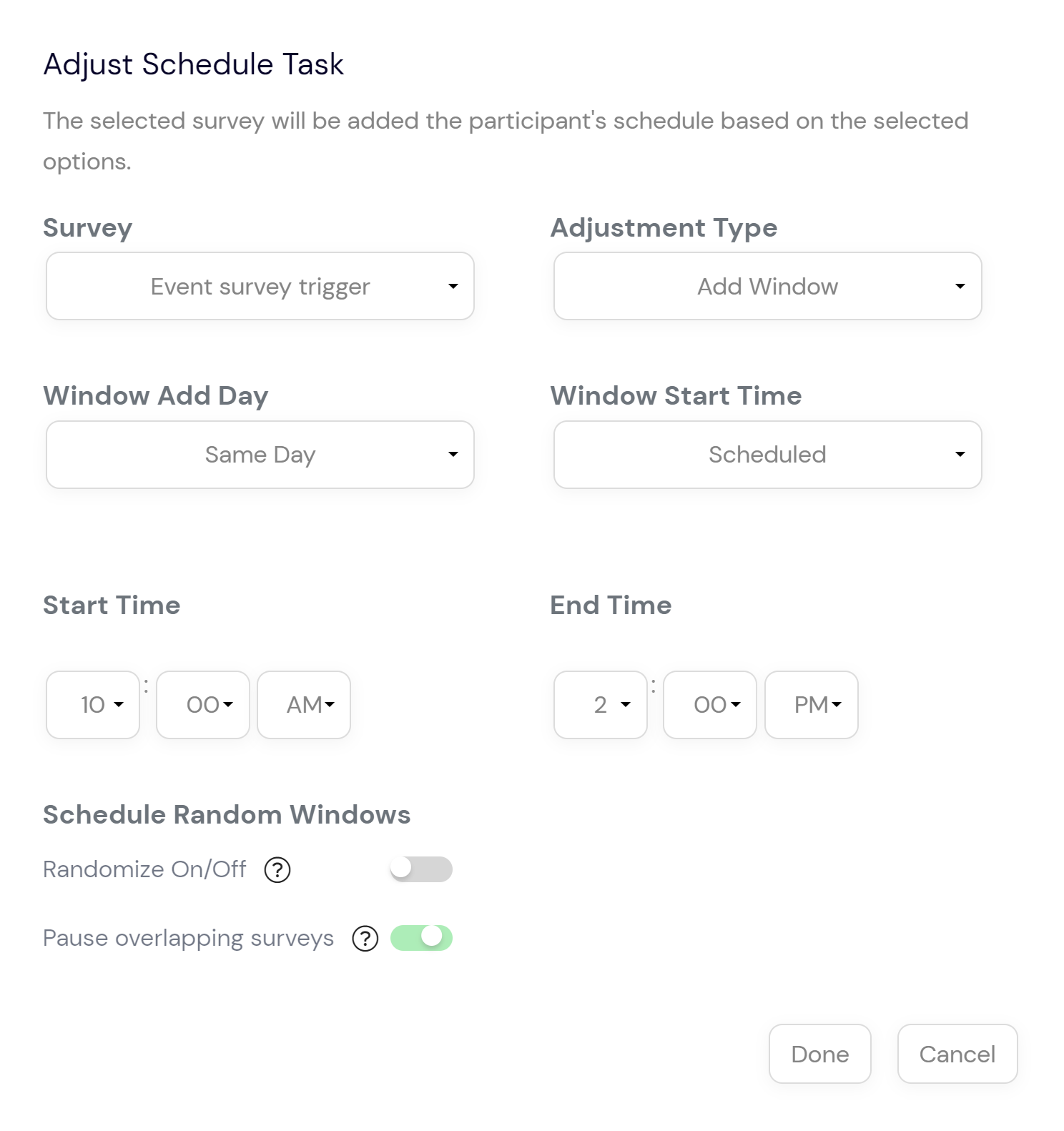 adjust schedule task option