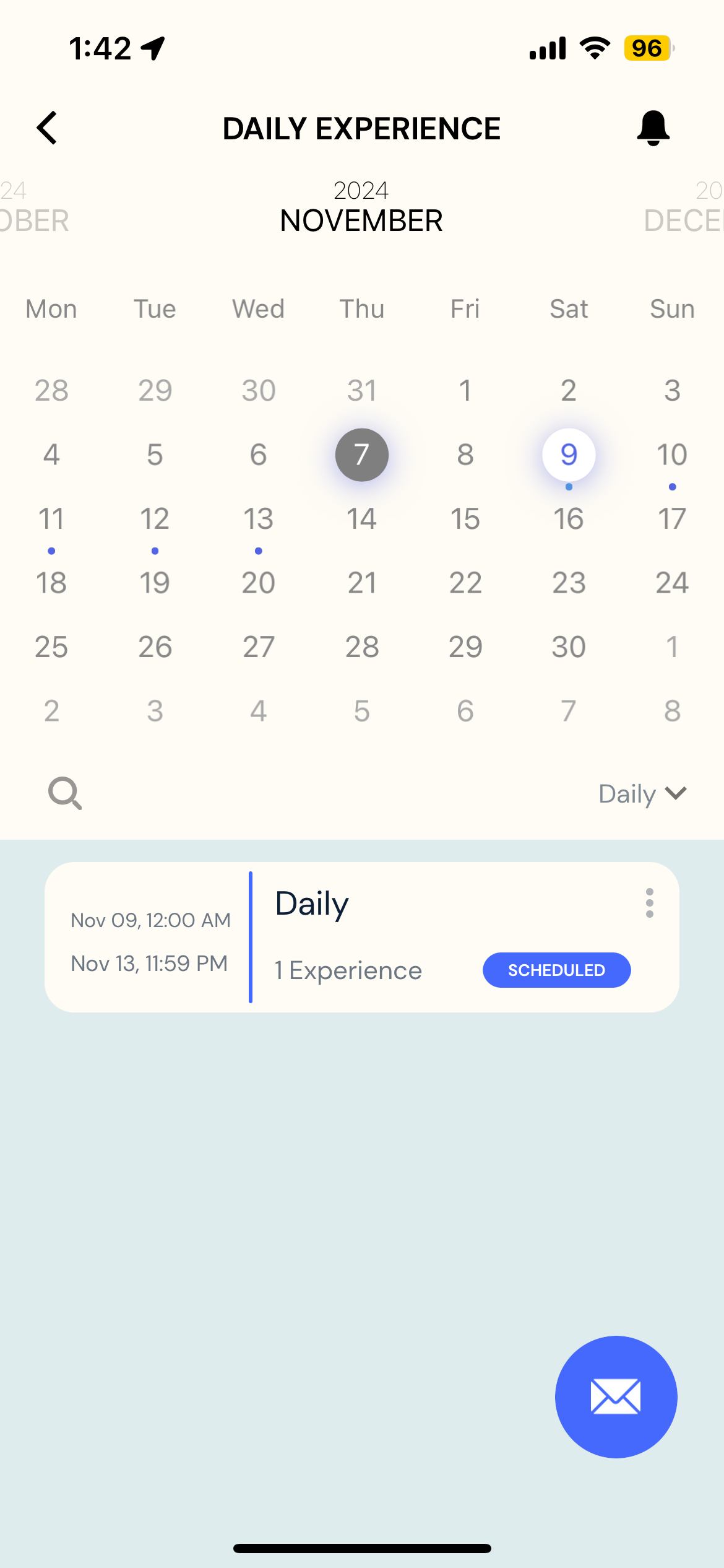 daily experience calendar mobile view
