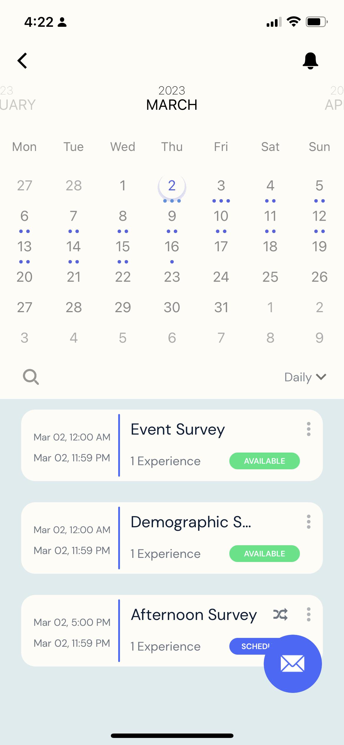 Calendar View on Mobile App