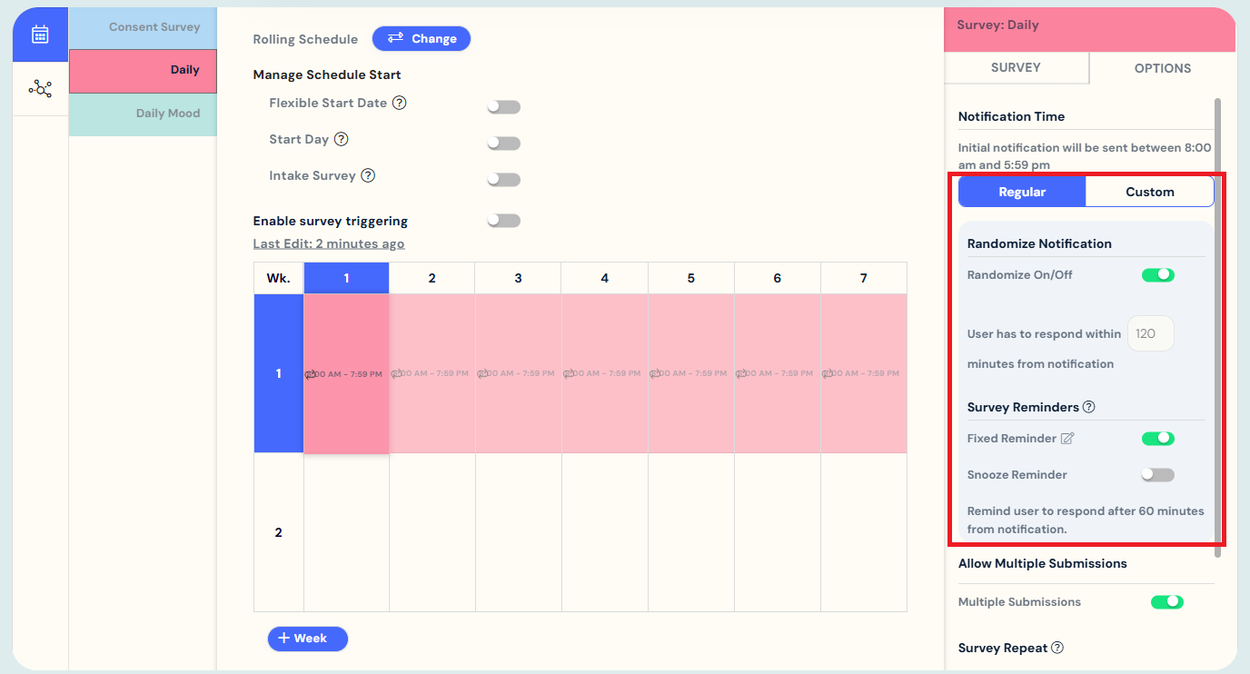 regular notifications (rolling schedule)