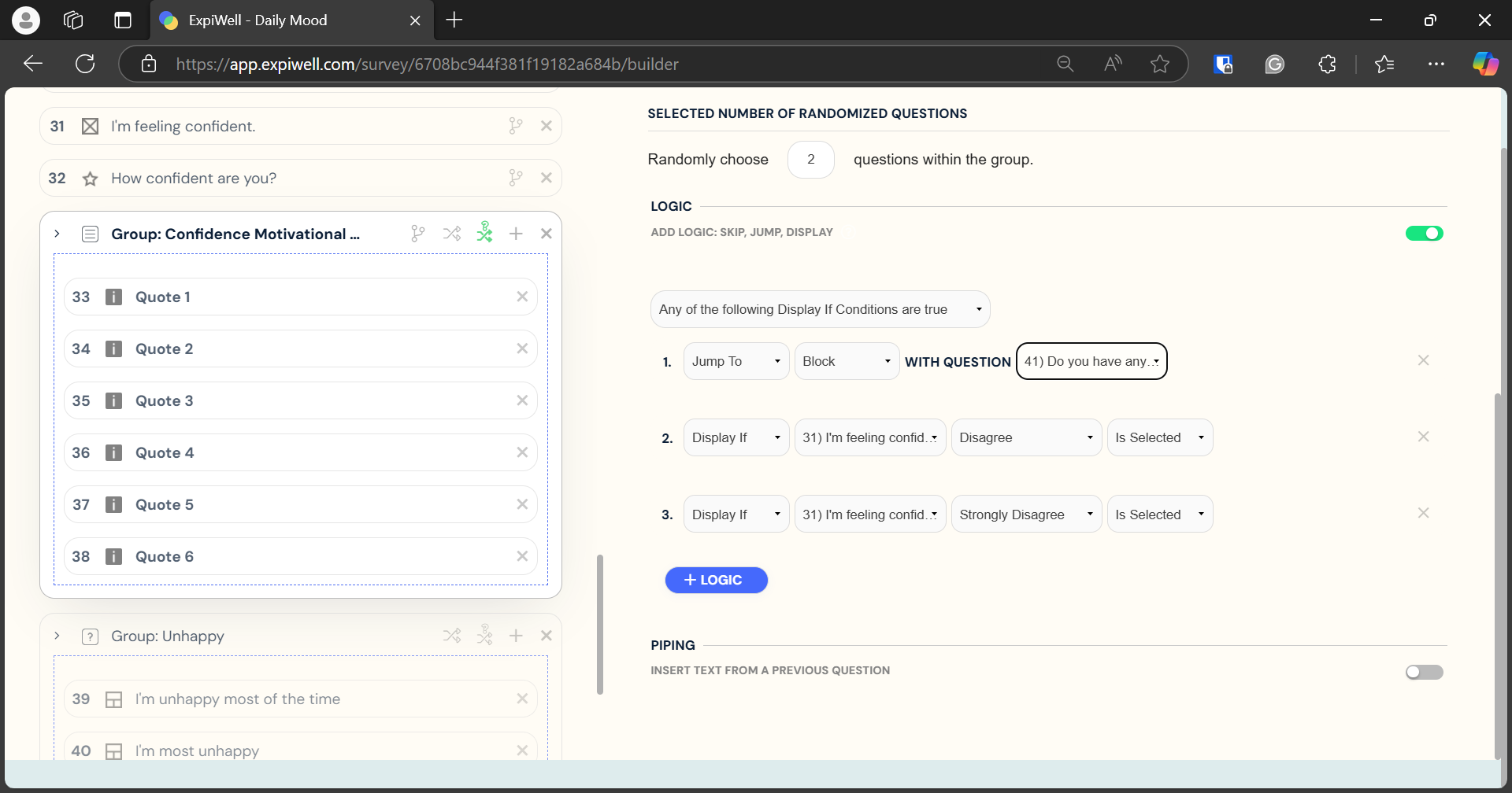  block logic being applied together with the random selection feature