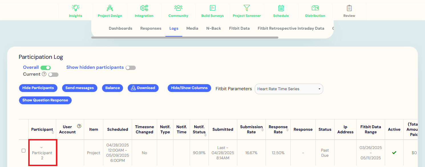 Only participants passing screener will appear in Logs