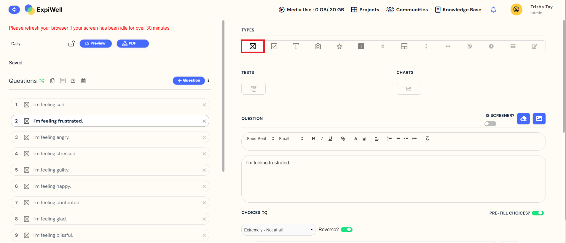 single-selection question for formula scoring