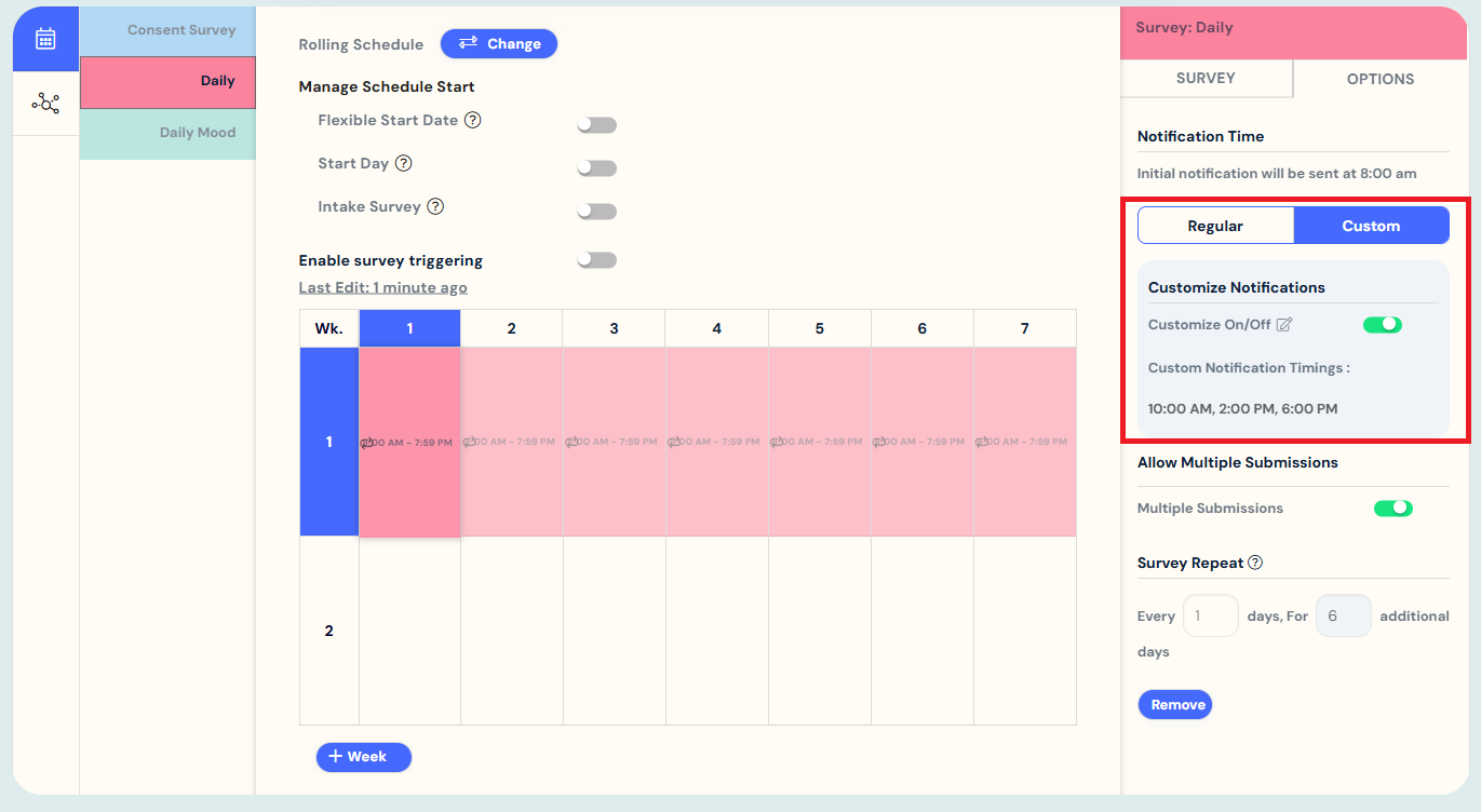 custom notifications (rolling schedule)