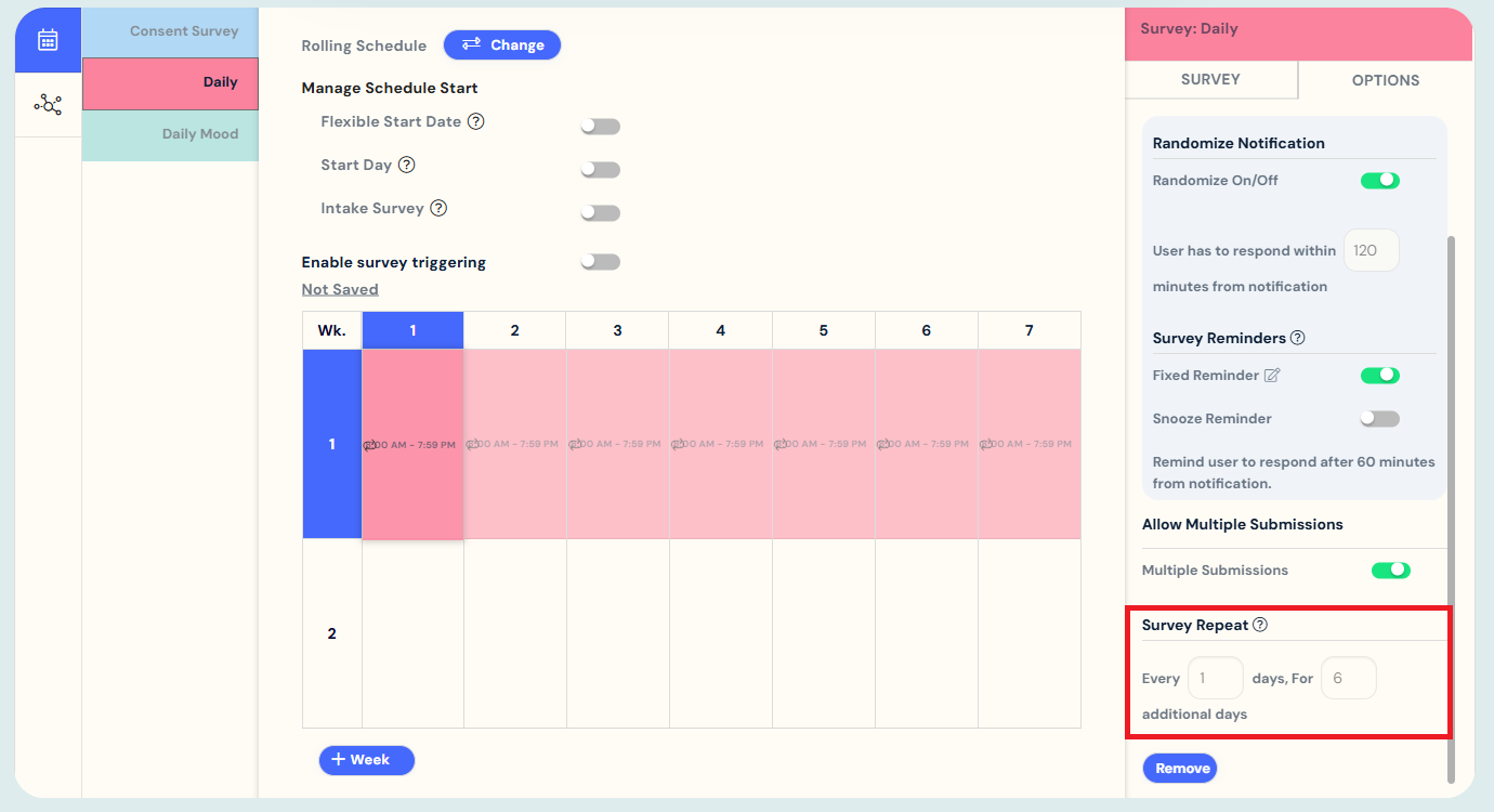 survey repeat option (rolling schedule)