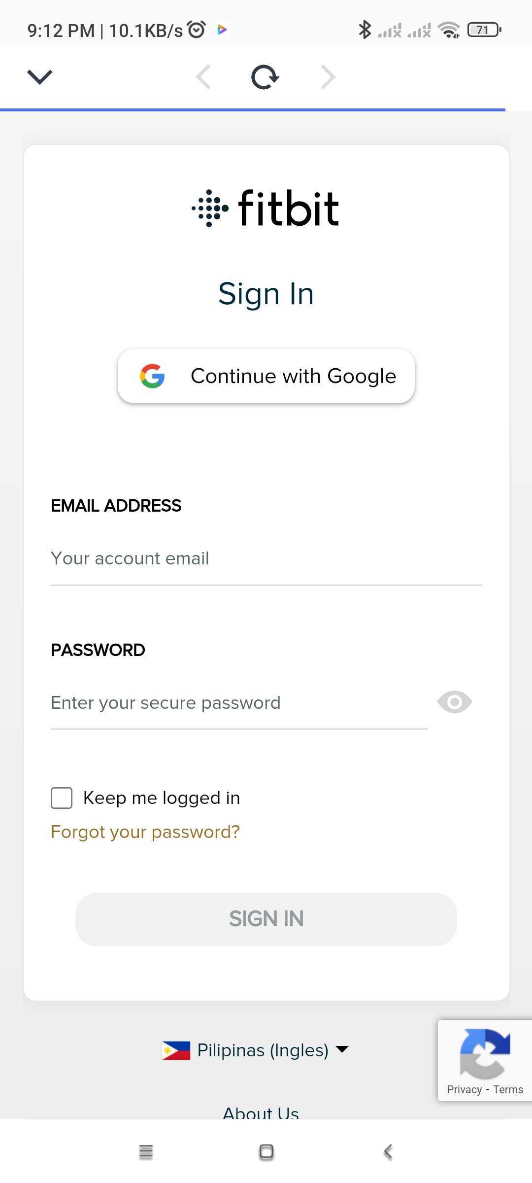 Fitbit login page