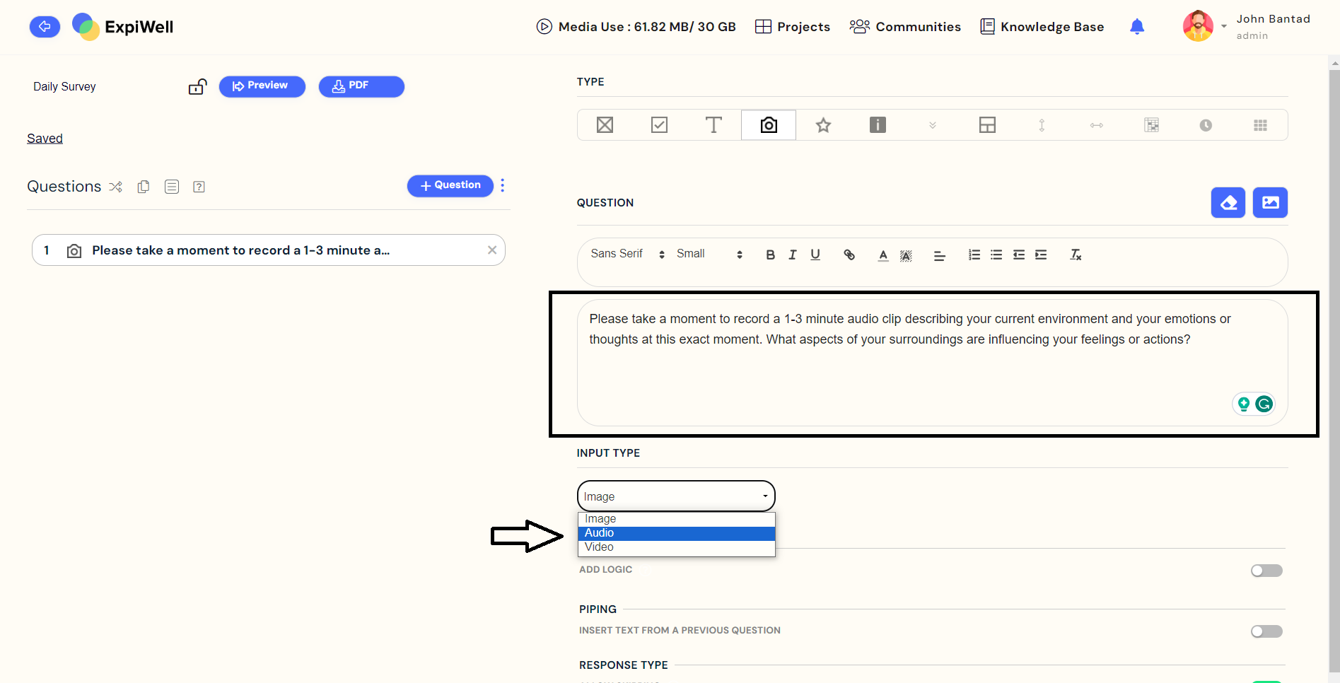 ExpiWell survey builder