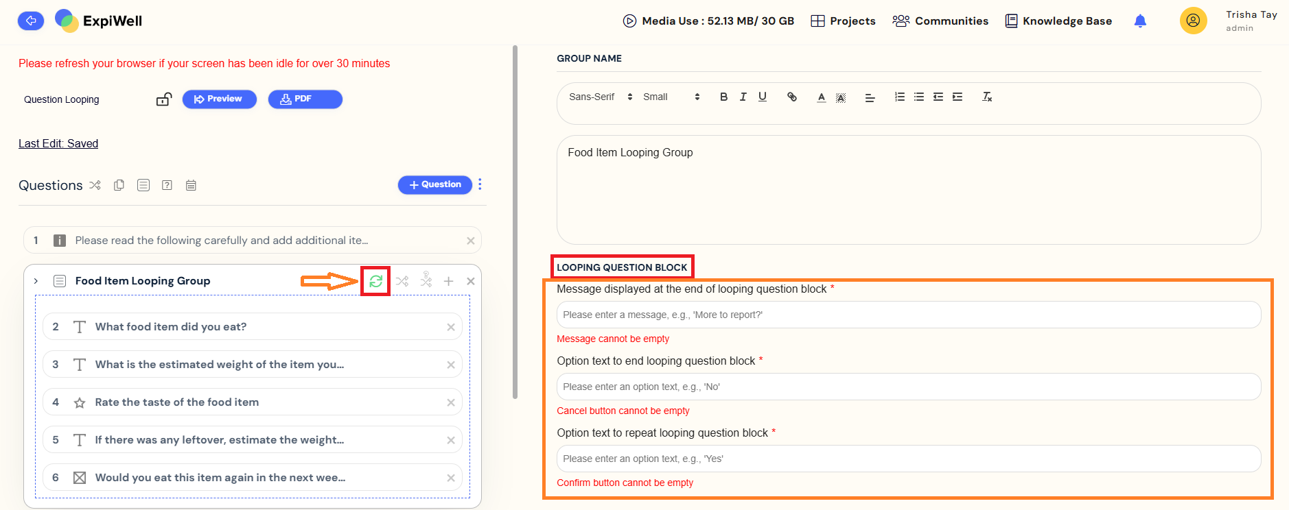 Question looping option