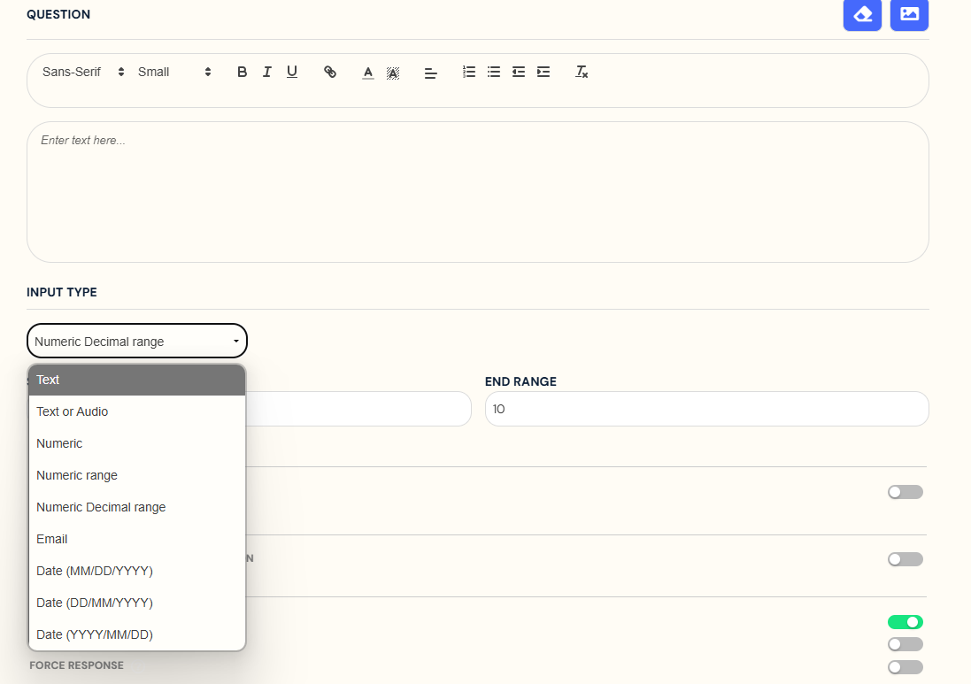 input type options